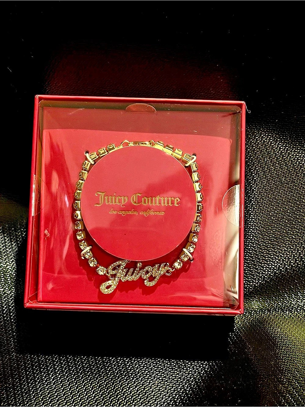 Juicy Couture Gold-Tone Logo Pendant Necklace in Gold & Pink Like New